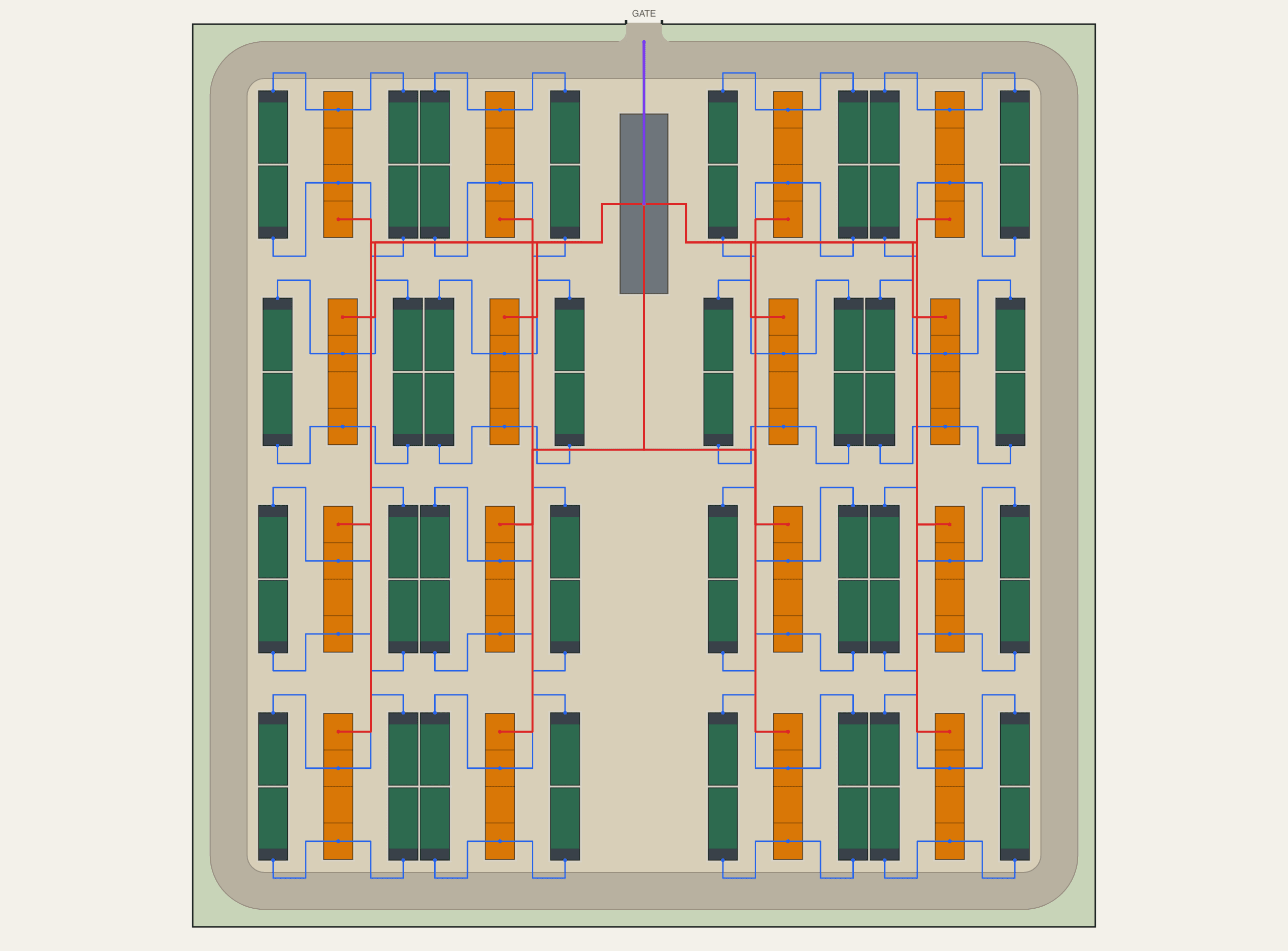 200 MW / 400 MWh BESS site layout — 64 DC blocks on 1.4 acres