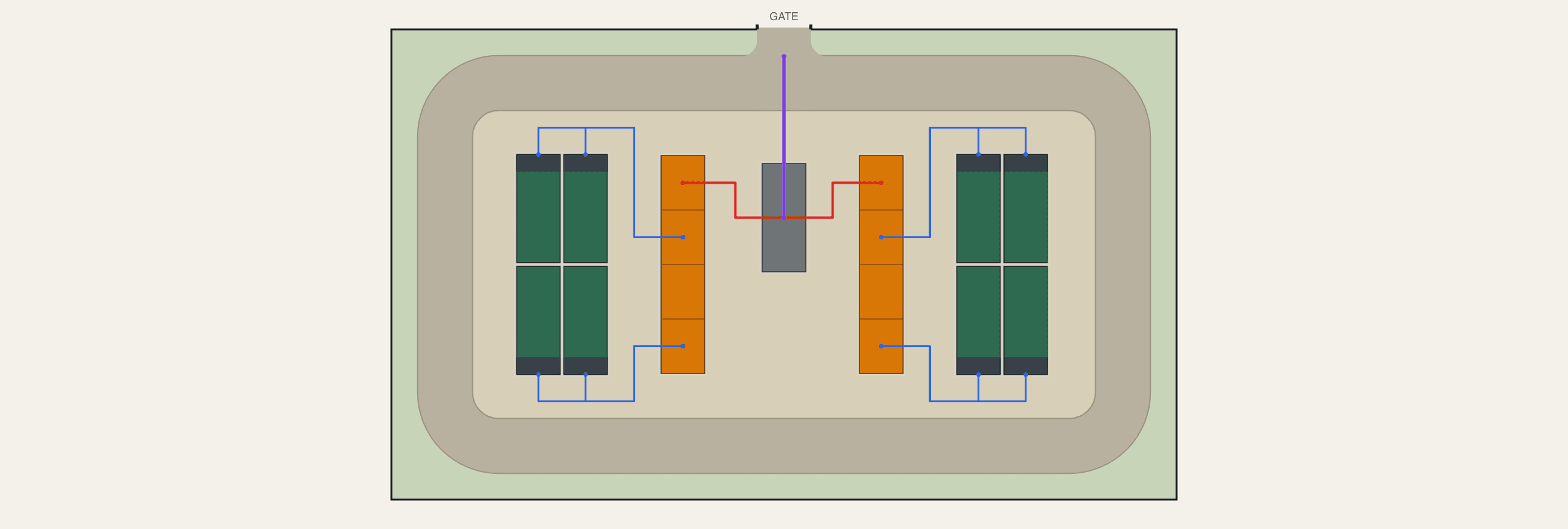 25 MW / 50 MWh BESS site layout — 8 DC blocks on 0.29 acres