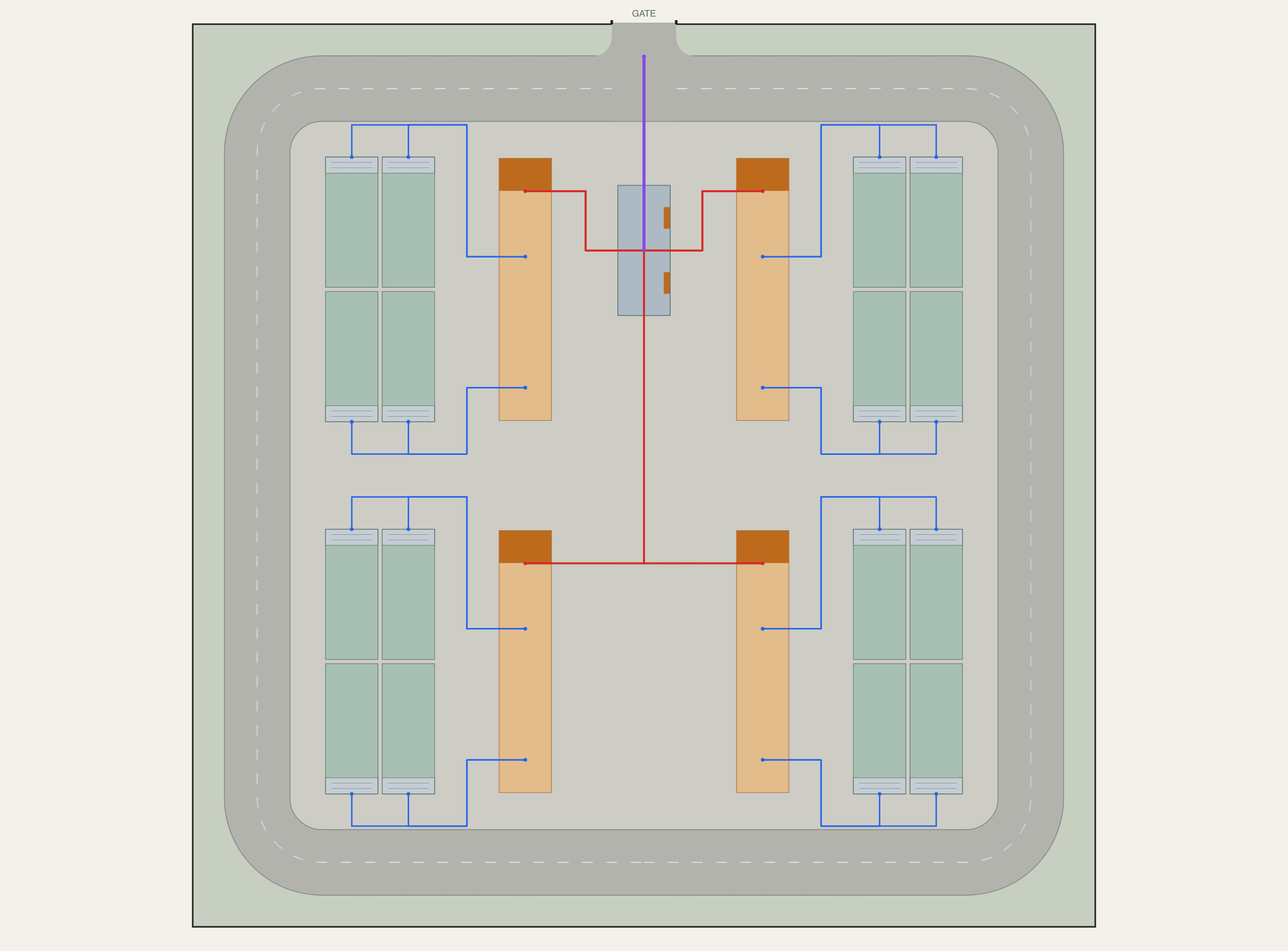 25 MW / 100 MWh BESS site layout — 16 DC blocks on 0.43 acres
