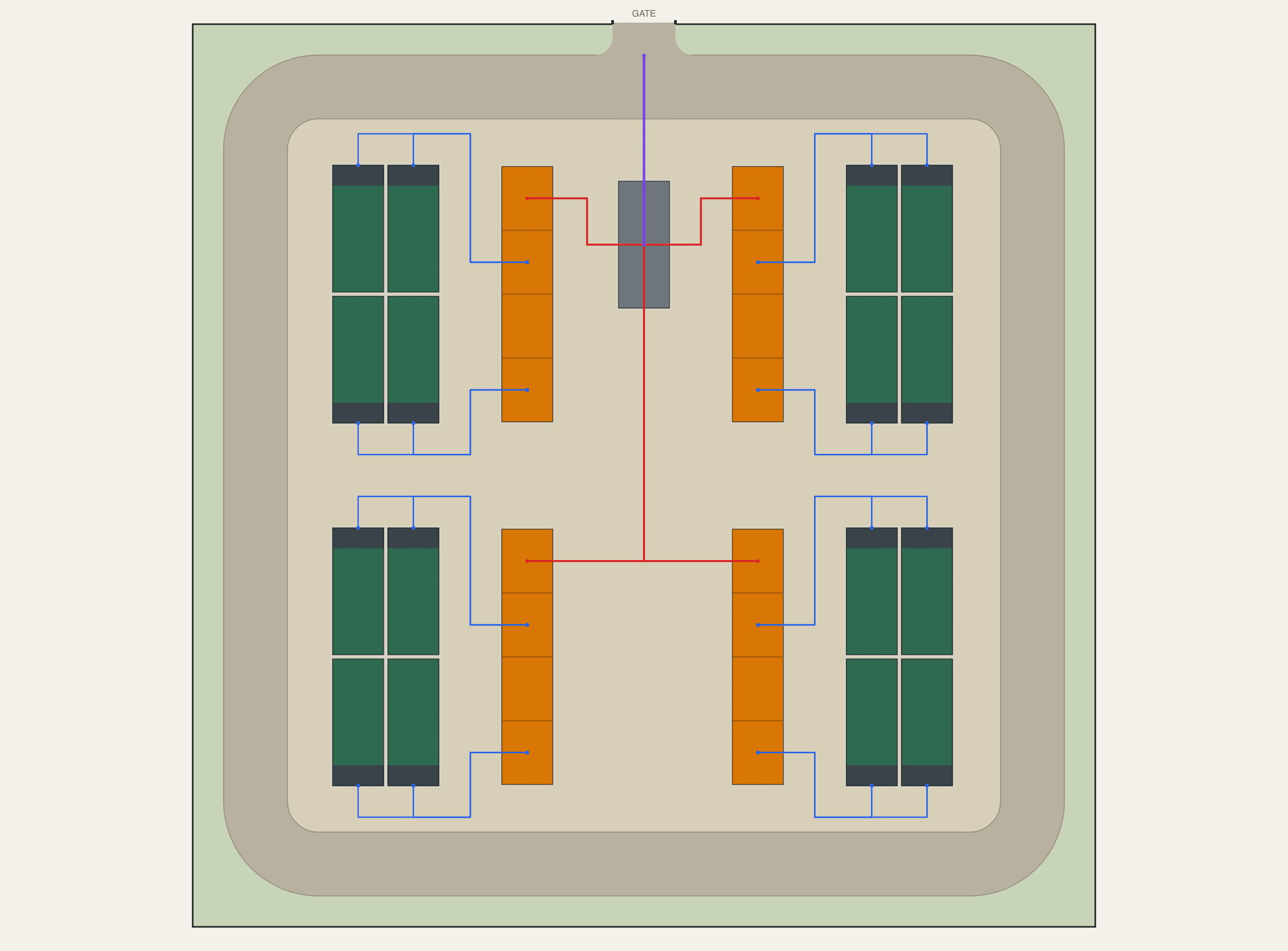 50 MW / 100 MWh BESS site layout — 16 DC blocks on 0.46 acres