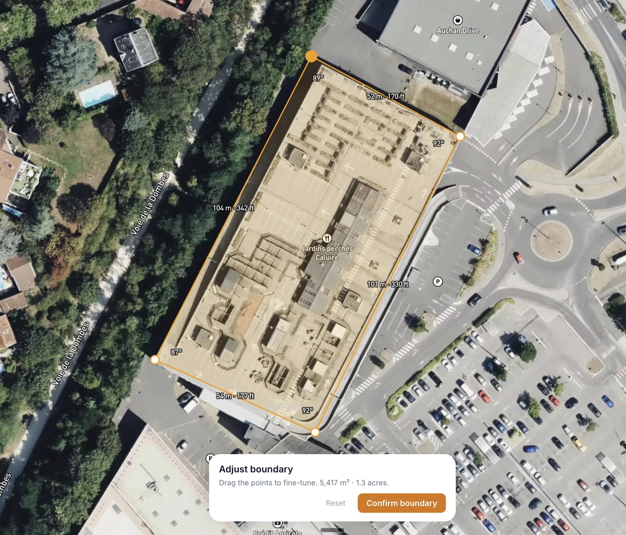 Product screenshot — optimized BESS layout on satellite map